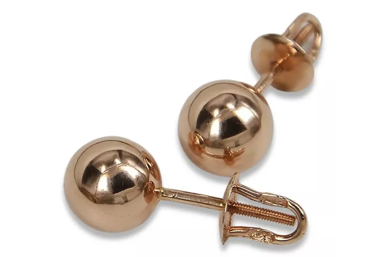 "Original Vintage 14K Rose Gold Ball Earrings - Pure Elegance" ven085