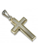 "Vintage Italienische 14K Gelb- & Weißgold Katholische Kreuz Halskette in Rosenrosa" ctc026yw