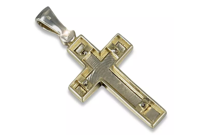"Vintage Italienische 14K Gelb- & Weißgold Katholische Kreuz Halskette in Rosenrosa" ctc026yw