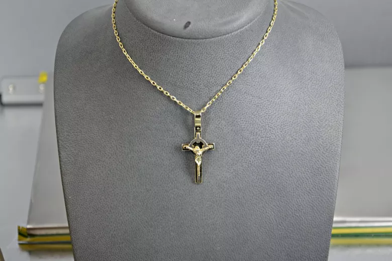 Antyczny różowo-złoty krzyż katolicki z 14k czerwonego złota ctc089r