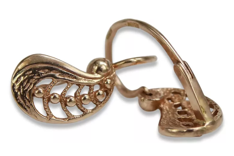 "Keine Steine, 14k 585 Roségold Vintage Ohrringe im Blatt-Stil" ven254