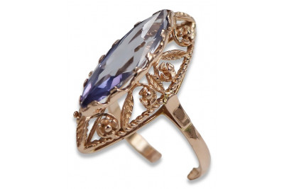 Vintage Rose Gold Ring 14K Alexandrite Ruby Emerald Sapphire Zircon 585 vrc005