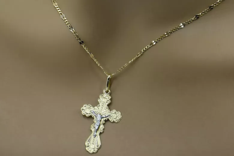 "Orthodox Krzyż z 14k Żółtego i Białego Złota po Włosku" oc002yw