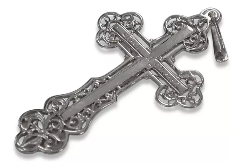 Ekskluzywny krzyż prawosławny z białego złota 14k 585 oc003w