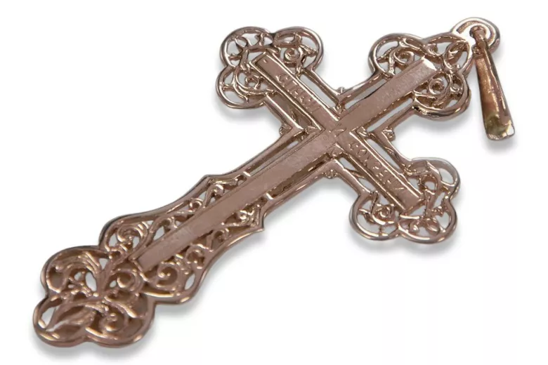 Antyczny prawosławny krzyż z 14k czerwonego złota w kolorze różowym oc003r