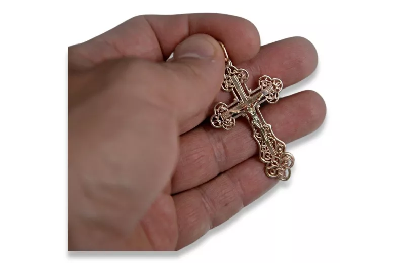 Antyczny prawosławny krzyż z 14k czerwonego złota w kolorze różowym oc003r
