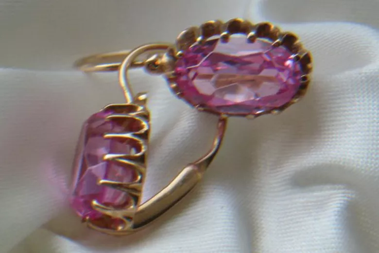 Vintage rose pink 14k 585 gold earrings vec064 alexandrite ruby emerald sapphire ...