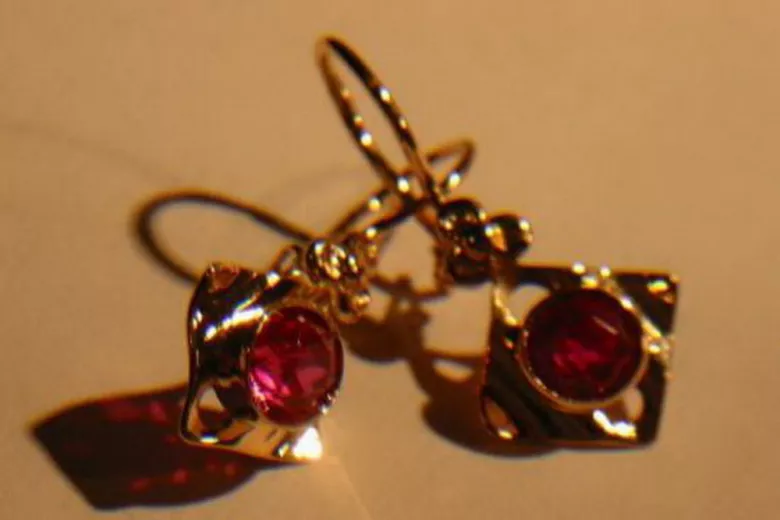Vintage rose pink 14k 585 gold earrings vec017 alexandrite ruby emerald sapphire ...