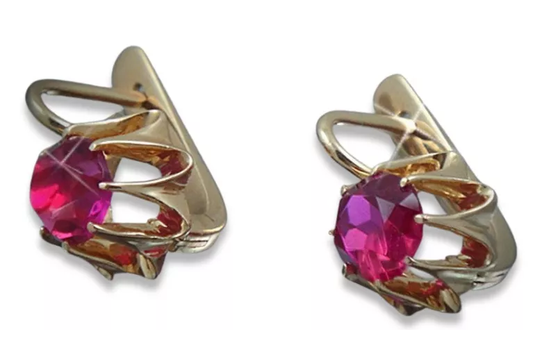Vintage rose pink 14k 585 gold earrings vec022 alexandrite ruby emerald sapphire ...