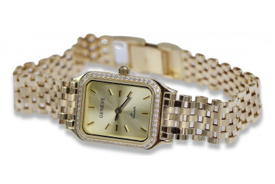 Жовтий 14k 585 золотий наручний годинник Lady Geneve lw055y&lbw006y