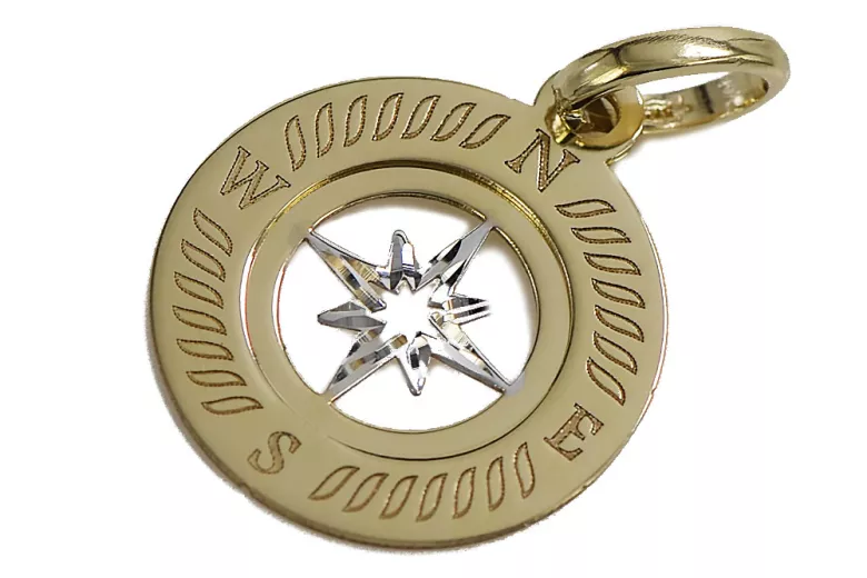 Oryginalny Włoski Kompass Wisiorek z Żółtego i Białego Złota 14k cpn032yw
