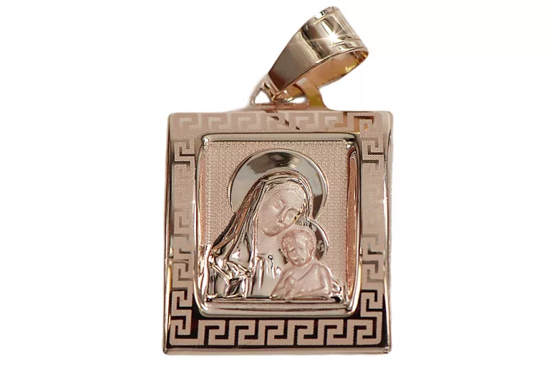 Medalion ikony Maryi z czerwonego złota 14k 585 pm001r