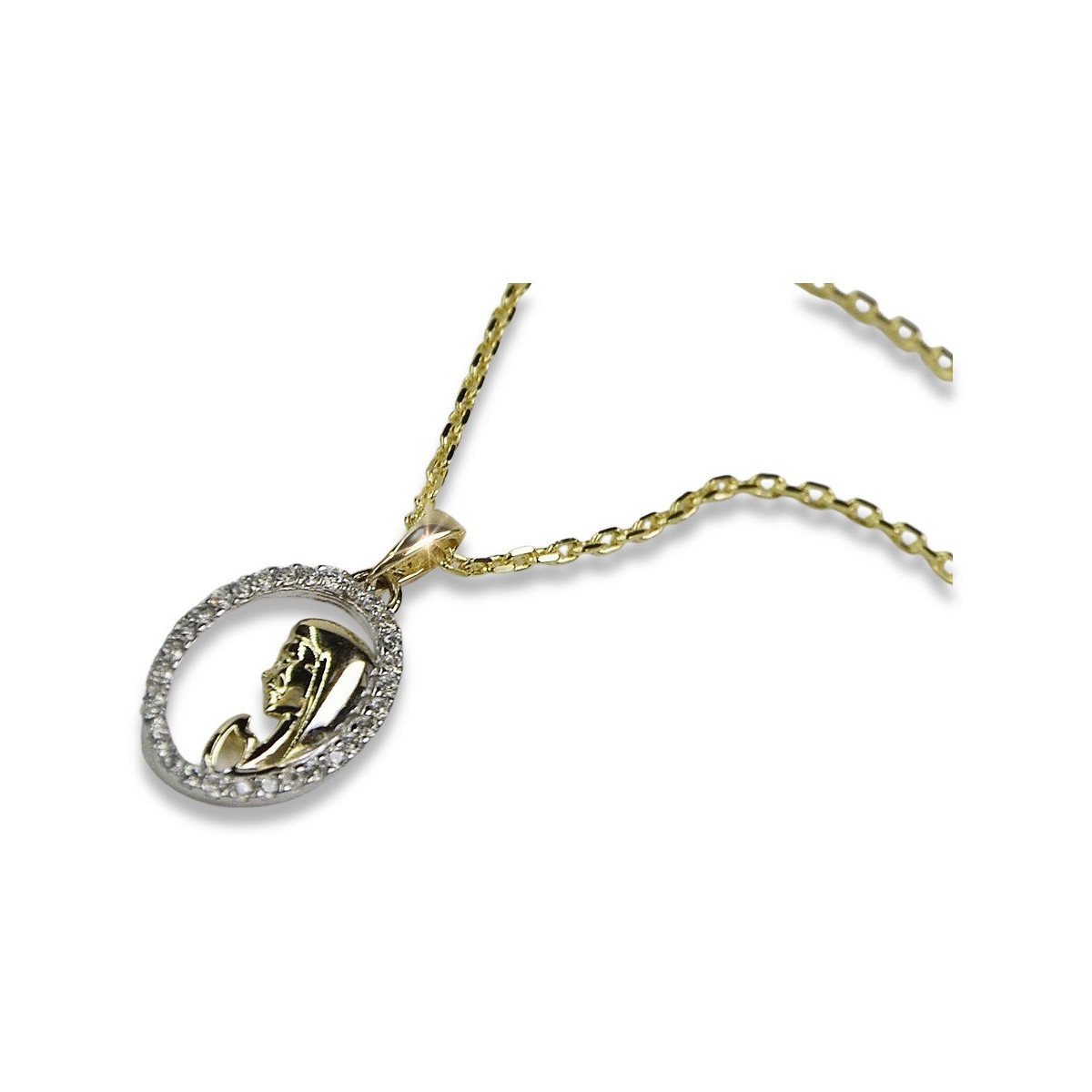 Médaillon de la Mère de Dieu en or 14 carats et chaîne d’ancre pm011y&cc003y