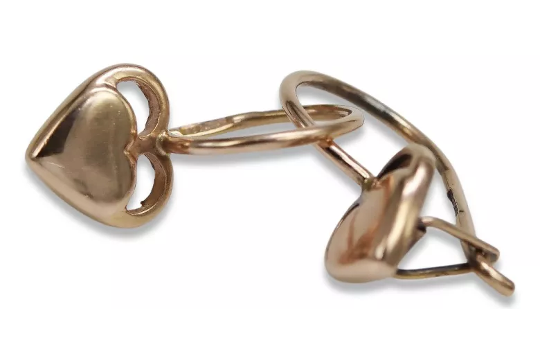 Вінтажні сережки-сердечки з рожевого золота 14к 585 без каменів ven212