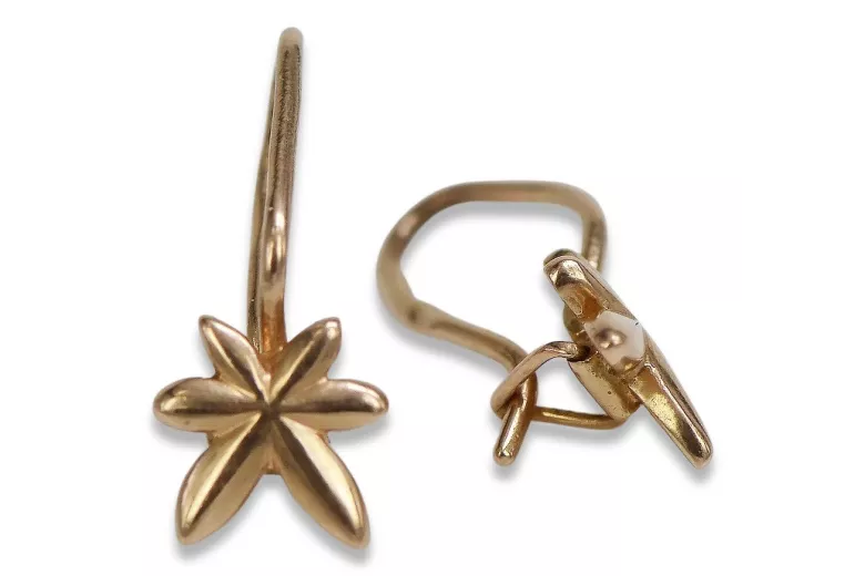 "Vintage-Inspired 14K 585 Rose Gold Leaf Earrings, Stone-Free" ven118