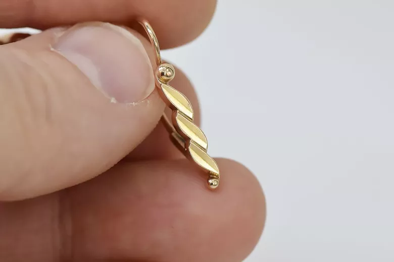 "14k 585 Gold Vintage Blatt Ohrringe mit Originales Vintage-Roségold, Keine Steine" ven105