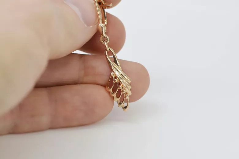 "Оригінальне вінтажне рожеве золото 14к 585 - Безкаменеві сережки у формі листя" ven215