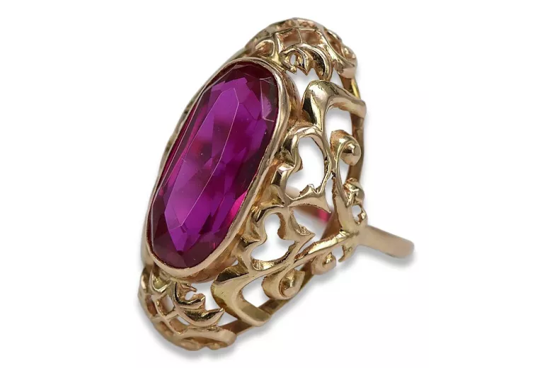 Oryginalny Rubinowy Pierścień Vintage Wykonany z 14K Różowego Złota vrc052