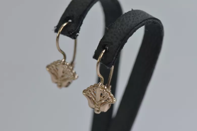 "Cercei Originali Vintage din Aur Roz de 14k, Design Floral" ven205