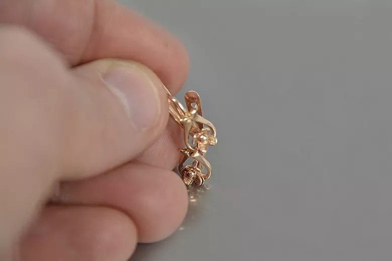 "Bijoux d'époque : Boucles d'oreilles fleuries en or rose 14 carats 585, Pas de pierres" ven166