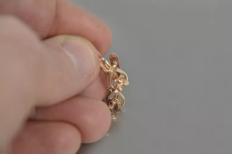 Joyería Vintage de oro rosa antiguo original de 14k - Pendientes de flores sin piedras ven166