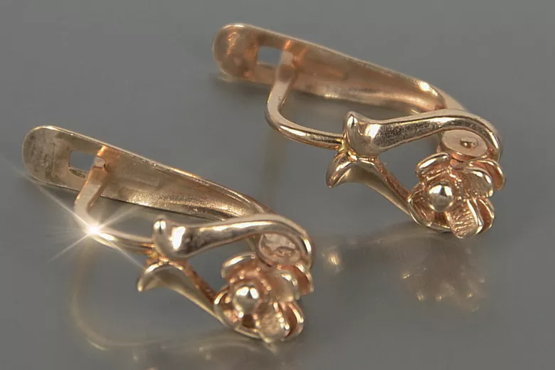 Joyería Vintage de oro rosa antiguo original de 14k - Pendientes de flores sin piedras ven166