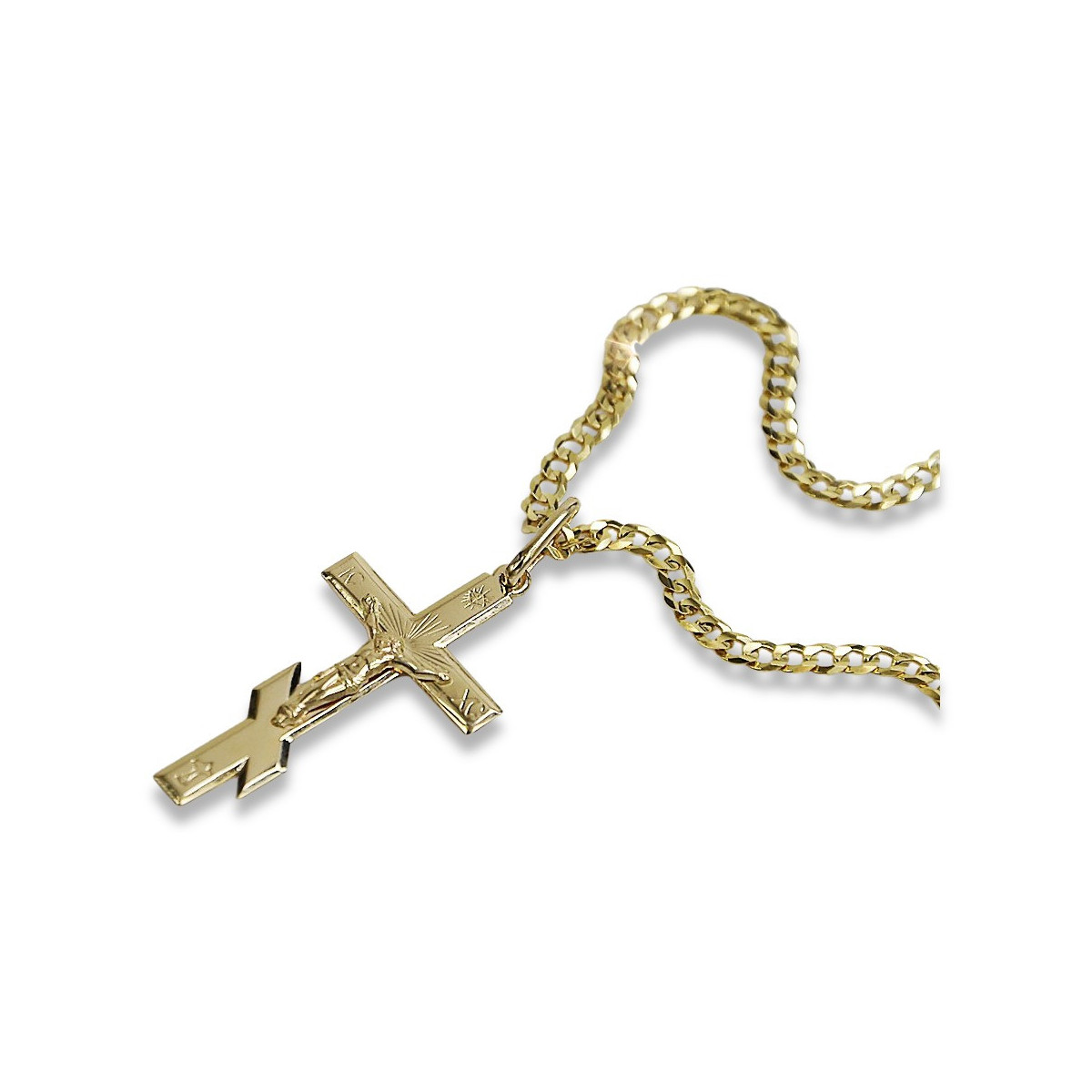 Cruce ortodoxă de aur cu lanț ★ zlotychlopak.pl ★ eșantion de aur 585 333 Preț scăzut