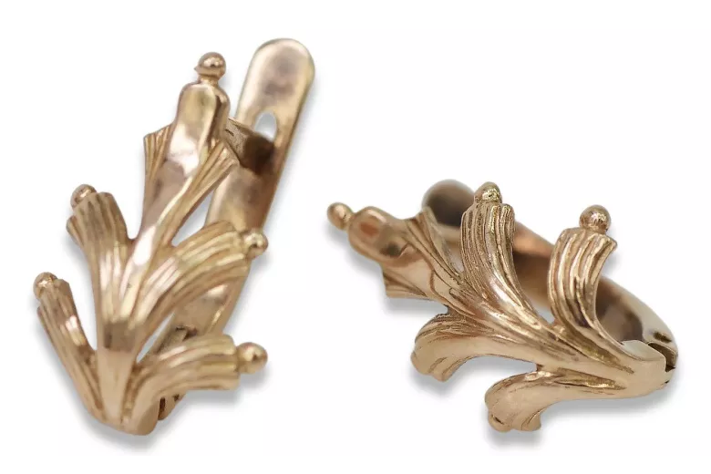 "Classic 14K 585 Rose Gold Leaf Earrings - Original Vintage, No Stones" ven139