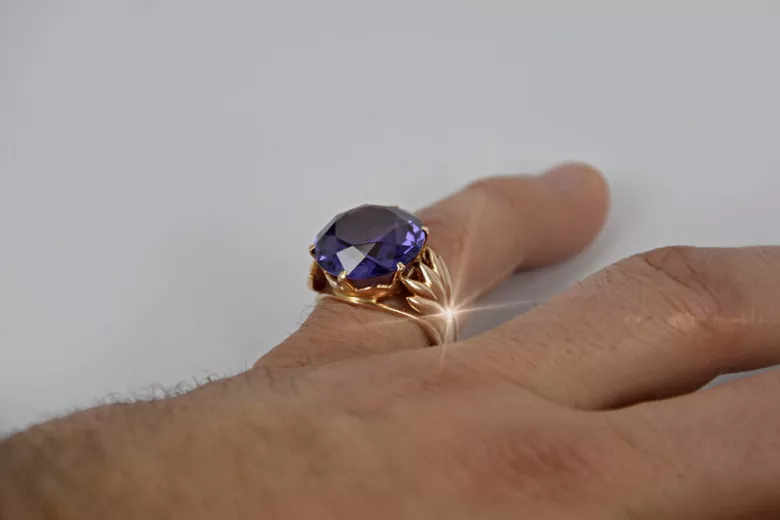 Vintage pierścionek pozłacane sregro 925 z Aleksandrytem Rubinem Szafirem Szmaragdem Cyrkonią vrc029rp