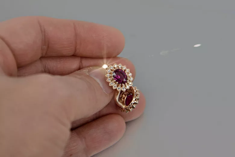 Rusă sovietică a crescut roz 14k 585 cercei de aur vec125 alexandrit rubin smarald safir ...