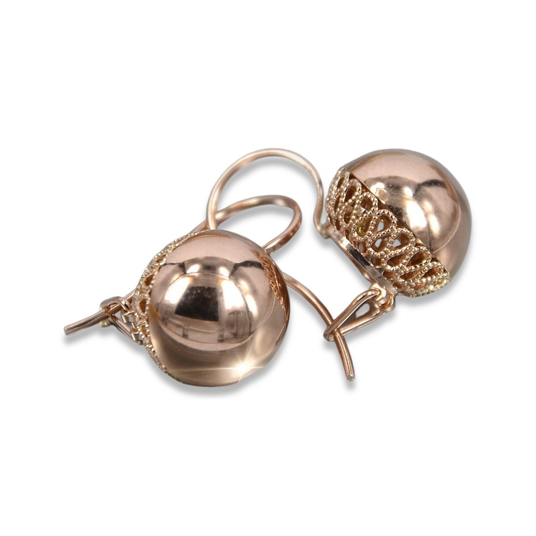 vens122rp Russian Soviet rose gold plated Beautiful Ball earrings-925 Silver 