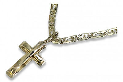 Cruz y cadena católica de oro blanco amarillo de 14k ctc095y&cc021y