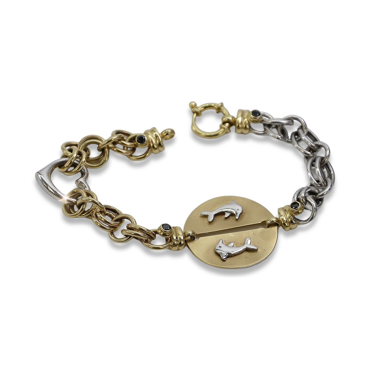 Pulsera de lujo de oro italiano amarillo y blanco de 14k cb135yw