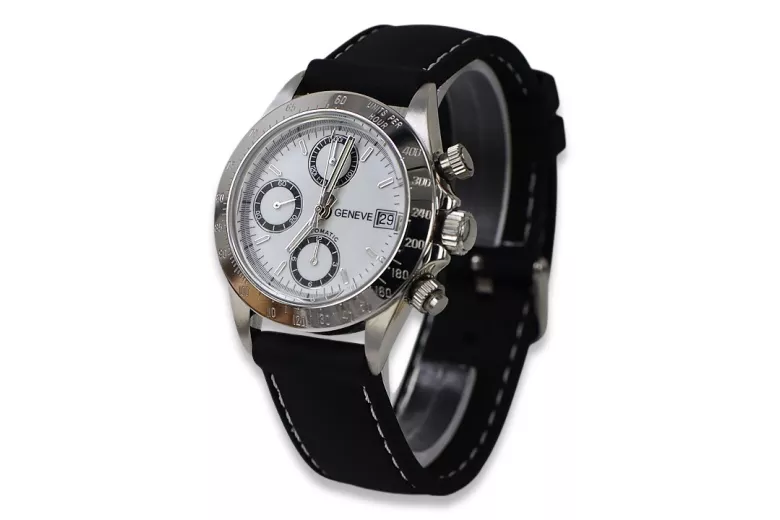 Męski zegarek z białego 14k złota 585 Geneve styl Rolex mw041w