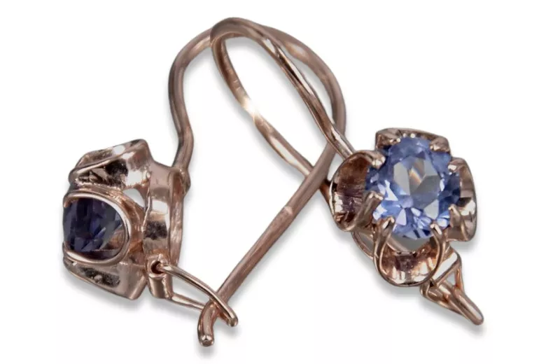 Vintage rose pink 14k 585 gold earrings vec142 alexandrite ruby emerald  sapphire   EN  Złoty Chłopak