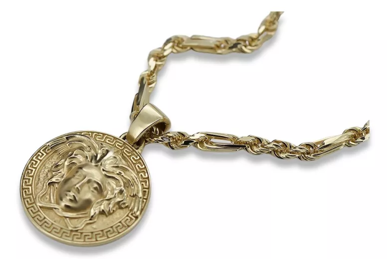 Medallón estilo griego Versace & Corda Figaro 14k de oro cpn049y&cc082y