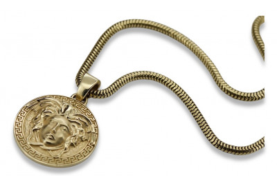 Medusa griega 14k colgante de oro con cadena cpn049y&cc020y