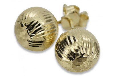 Italian yellow 14k 585 gold diamond cut ball earrings cen023y