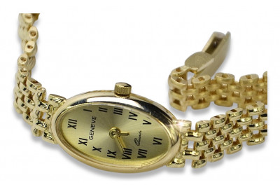 Итальянский желтый 14k 585 золото женские часы Geneve Lady Gift lw088y
