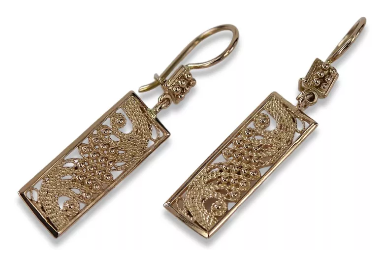 "Оригінальні вінтажні сережки-підвіси з рожевого золота 14 карат 585" ven171
