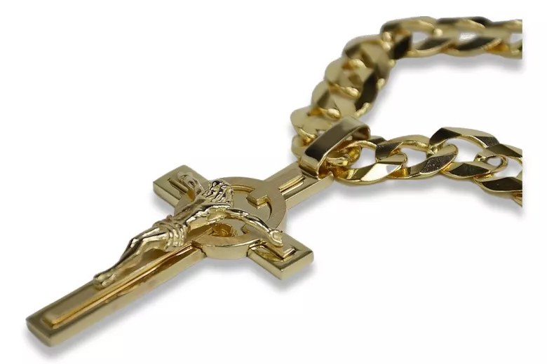 Gelb 14 Karat Gold Katholisches Kreuz & Elegante Kette Yellow 14k gold Catholic cross with Elegant chain ctc096y&cc099y
