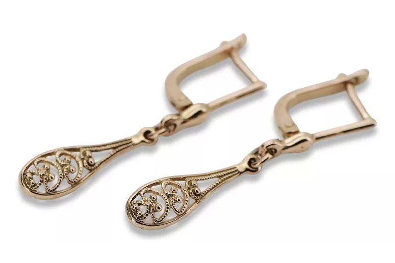 "Bijoux d'oreilles feuille ancienne en or rose 14k 585, Pas de pierres" ven239