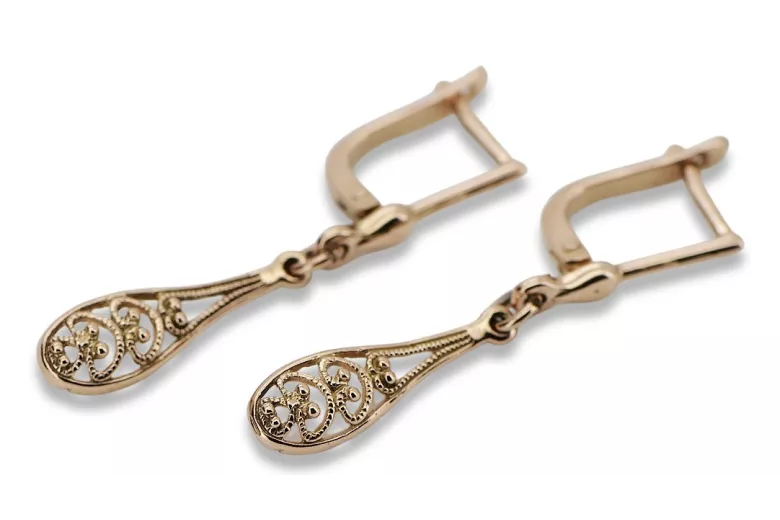 "Original Vintage 14K Rose Gold Leaf Design Earrings without Stones" ven239