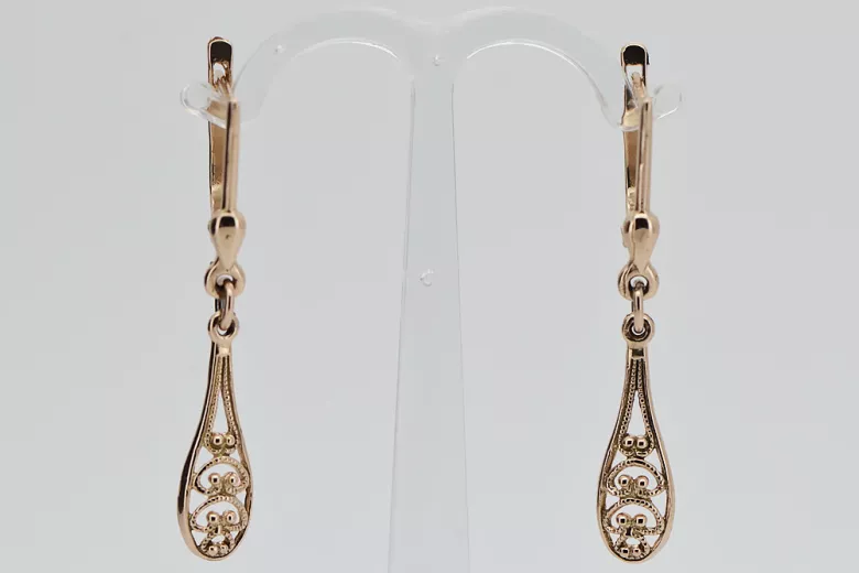 "Bijoux d'oreilles feuille ancienne en or rose 14k 585, Pas de pierres" ven239