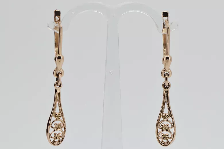 "Elegantes Aretes de Hoja en Oro Rosa Antiguo 14k 585 Estilo Vintage" ven239