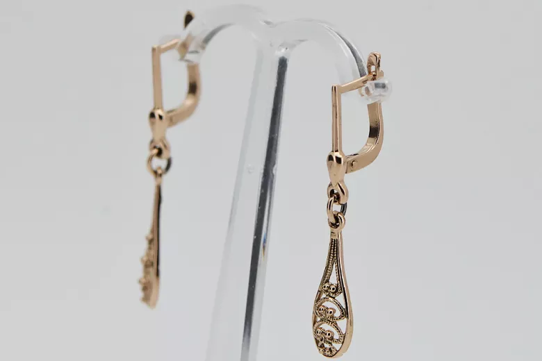 "Bijoux d'oreilles feuille ancienne en or rose 14k 585, Pas de pierres" ven239