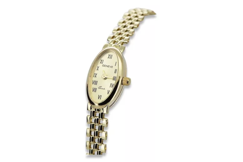 Prześliczny 14k złoty damski zegarek Geneve lw095y