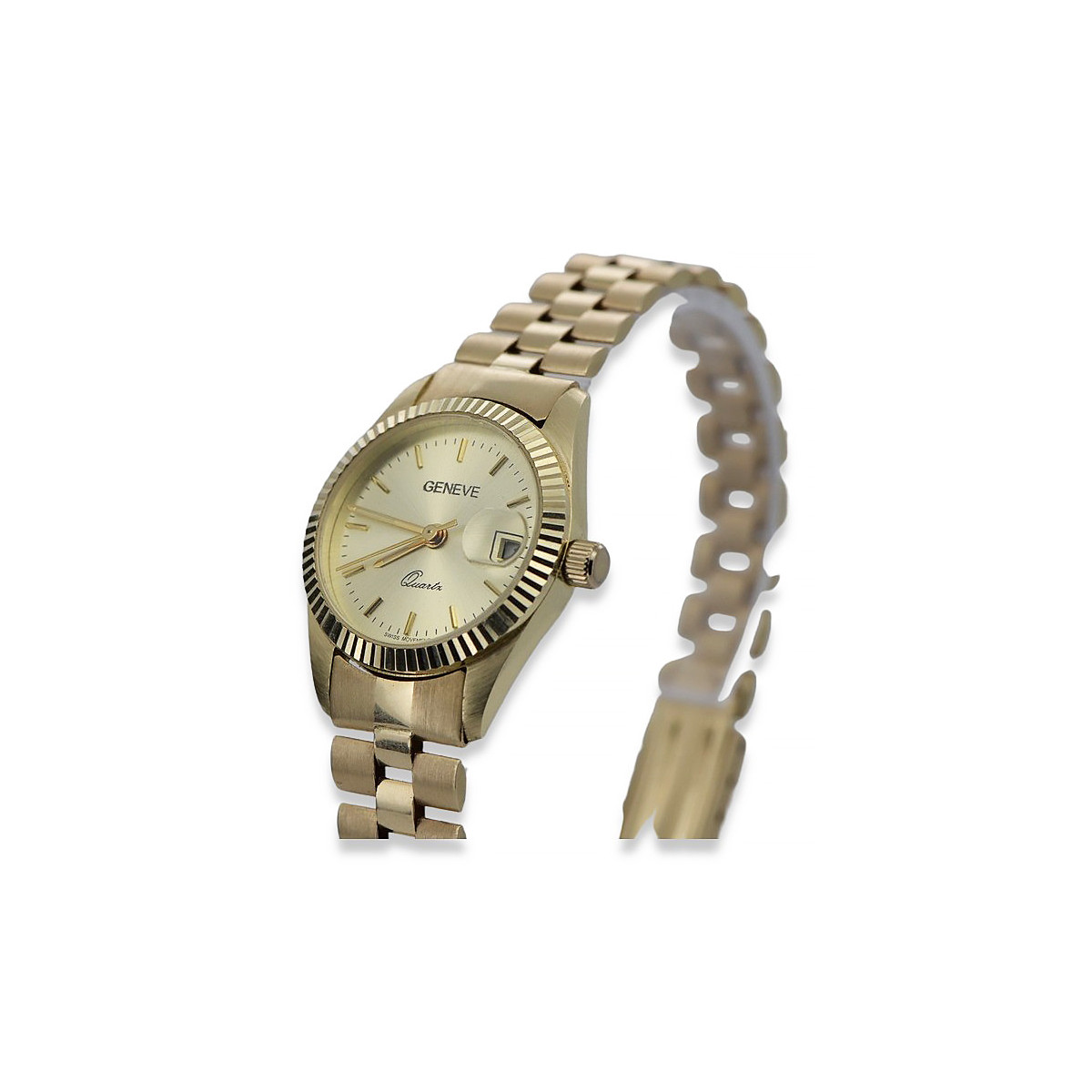 Złoty zegarek damski 14k 585 z bransoletą Geneve w stylu Rolex lw020ydy&lbw009y