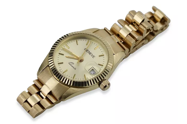 Złoty zegarek damski 14k 585 z bransoletą Geneve w stylu Rolex lw020ydy&lbw009y