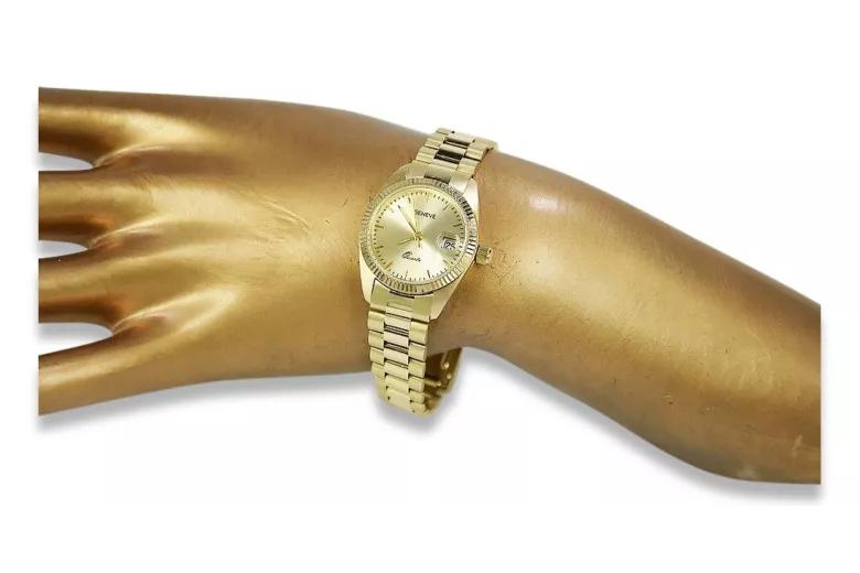 Złoty zegarek damski 14k 585 z bransoletą Geneve w stylu Rolex lw020ydy&lbw009y